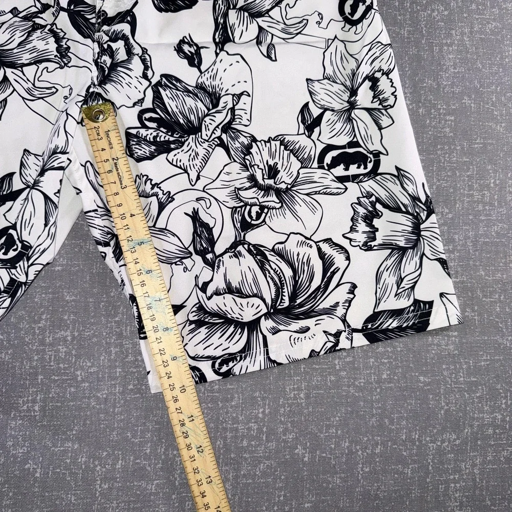 Ecko Unltd Shorts Mens Medium White Black Floral‎ Swim Trunks Quick Dry Beach